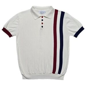 Oxknitstore Polo Shirt Men's XL-L Cream 60s Vertical Stripe 100% Cotton